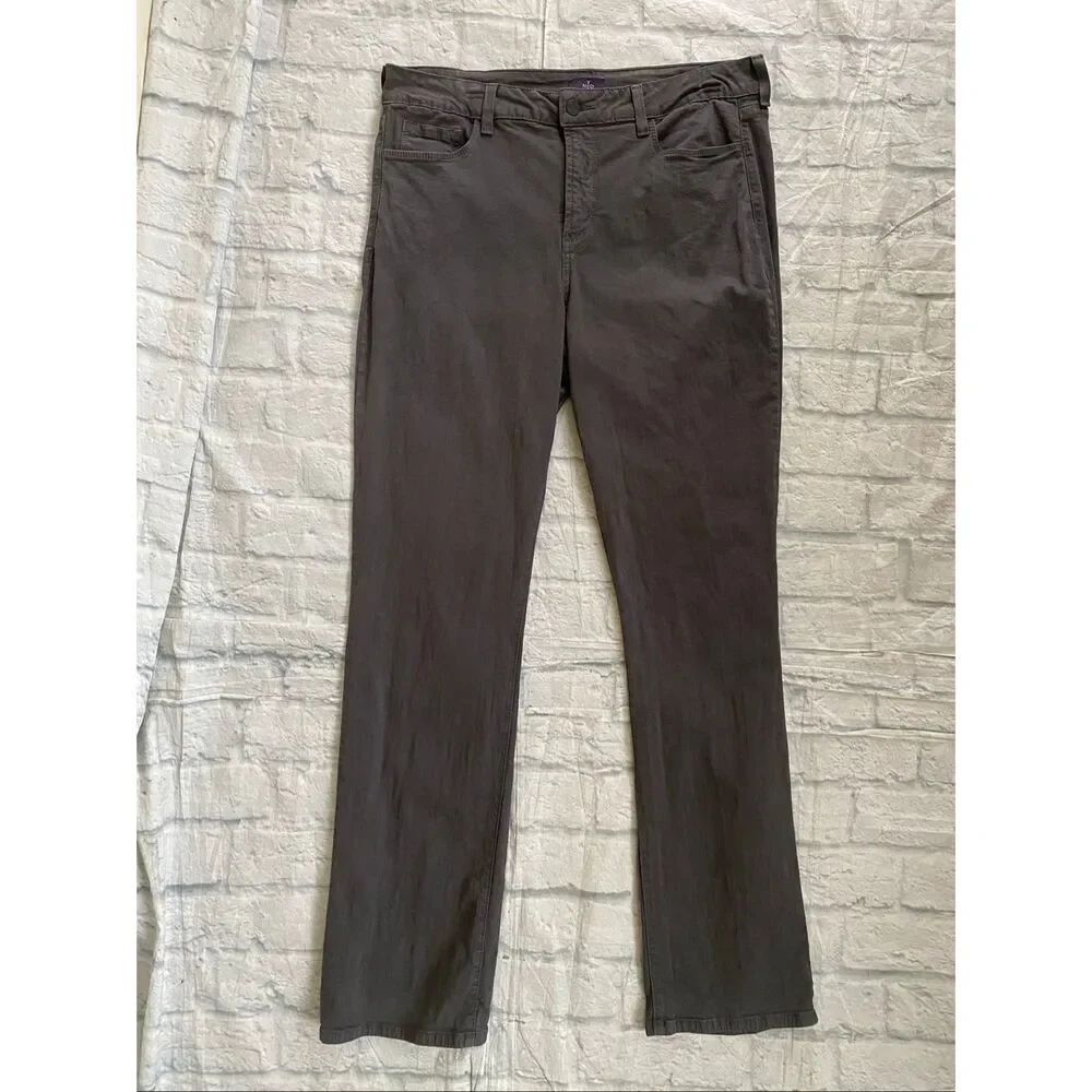 Nydj women 16 straight lift & tuck technology jeans w/studded back pockets grey